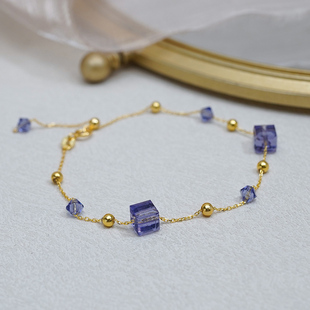 法式 气质优雅紫方糖满天星手链925纯银复古高级感通勤手串女50556