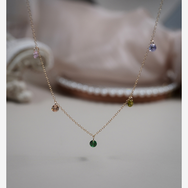 多巴胺彩色锆石项链少女锁骨链