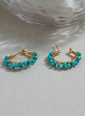 小众轻奢高级感绕绿松石耳扣甜美清新气质耳环复古法式耳饰40729