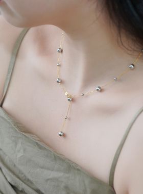 小众简约气质灰珍珠长项链925纯银y字满天星锁骨链高级感女50995