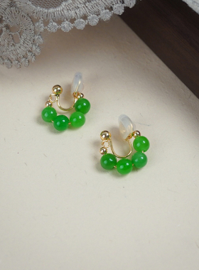 小众设计感干青翡翠u形耳夹古风耳骨夹清新复古耳环新中式女40346