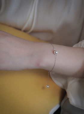 气质白珍珠手链925银饰百搭手环