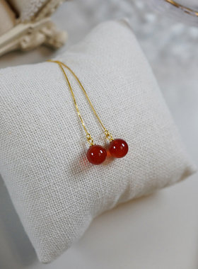 yeajewel 复古甜美气质红玛瑙耳线925银流苏简约长耳环耳饰21249