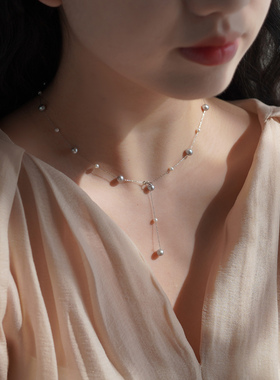 小众轻奢高级感时尚通勤灰白淡水珍珠长项链y字设计感锁骨链60152