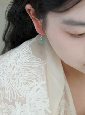 新中式古风小众简约气质非洲翠耳环14k包金耳钩时尚清冷感女51121