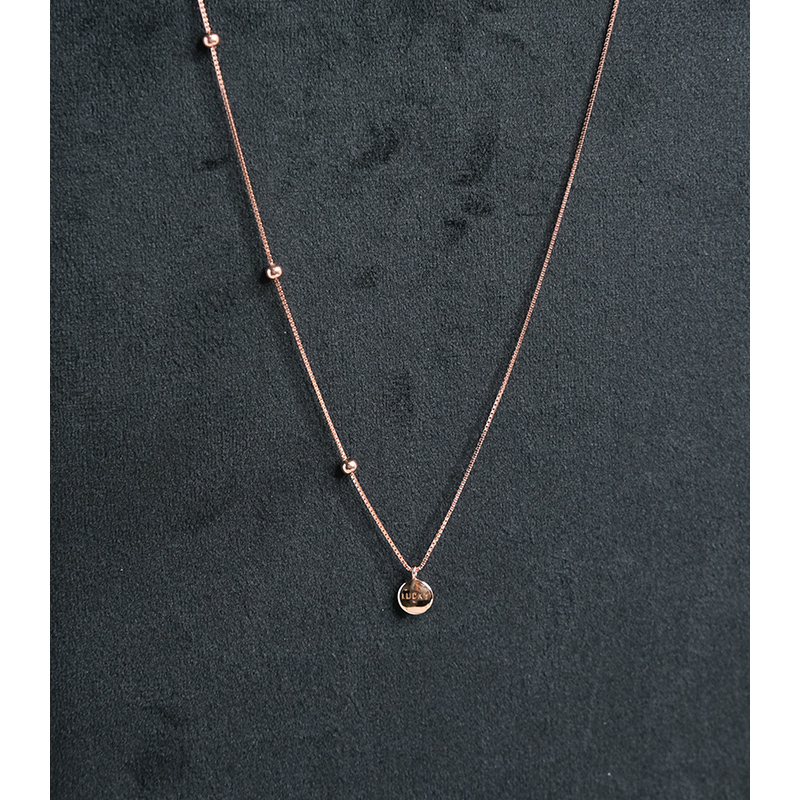 小众设计感幸运Lucky吊牌金珠项链气质925银轻奢简约锁骨链10483