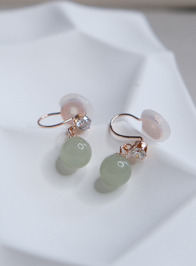 手作新中式国风和田玉锆石耳夹925银耳骨夹禅意小众耳环女104113