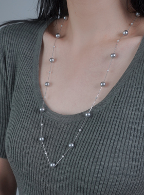 小众时尚气质白珍珠满天星长项链925纯银通勤高级感短毛衣链50663