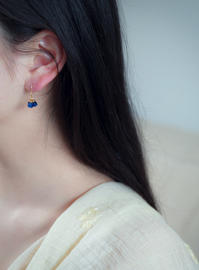 yeajewel原创设计蓝晶石耳环14k包金耳钩复古小众气质耳饰女30417