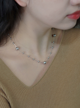 清冷感大小灰珍珠项链925纯银满天星气质锁骨链通勤百搭饰品50232
