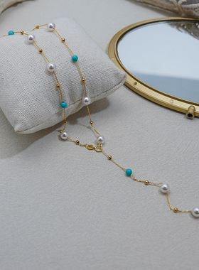 轻奢小众高级感满天星蓝松石项链气质y字流苏锁骨链法式优雅50321