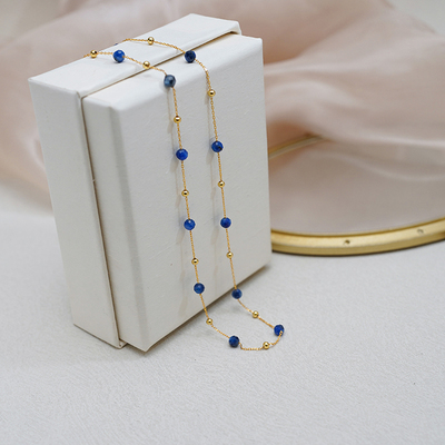 法式复古蓝晶石金珠满天星项链925纯银轻奢高级感精致锁骨链50471