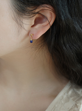 小众轻奢高级感青金石水滴耳钉925银古风气质小巧耳环水滴形50238