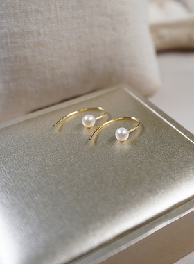 yeajewel 手作简约珍珠耳钩14k包金耳挂迷你型气质百搭耳环20974