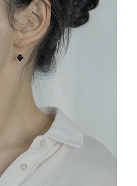 手作高级感石榴石黑尖晶球耳环925纯银花球耳钩复古气质耳饰81114