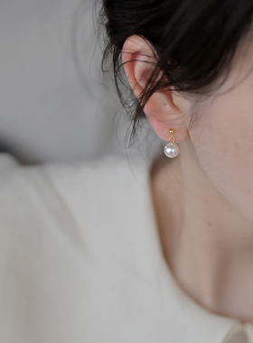 小众轻奢简约珍珠金豆耳钉925纯银日韩通勤百搭耳环高级耳饰20558