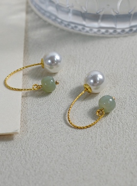 小众轻奢高级感和田玉珍珠耳挂925纯银耳钩新中式古风耳环女40919