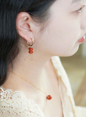 新中式复古甜美双红玛瑙平安扣耳扣时尚古风耳环小众高级感51140