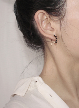 手作包金黑尖晶耳钩女气质复古优雅简约耳钉日韩通勤耳环潮80740