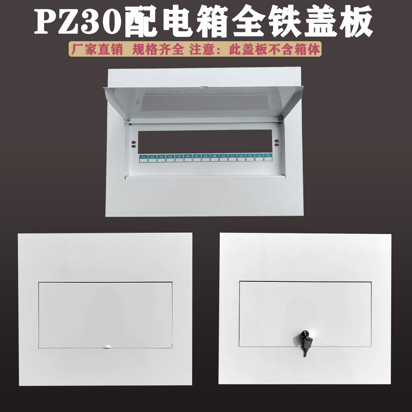 全铁PZ30配电箱盖板 明装暗装强电箱白色金属盖6-40回路带锁家用