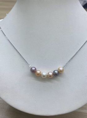 黛蓝 天然淡水珍珠莫兰迪色糖果微笑项链