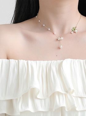 森系超仙白色铃兰花朵项链女