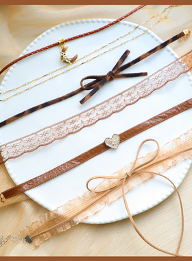 焦糖琥珀棕choker锁骨链美拉德风复古颈链轻奢脖链高级感项链女