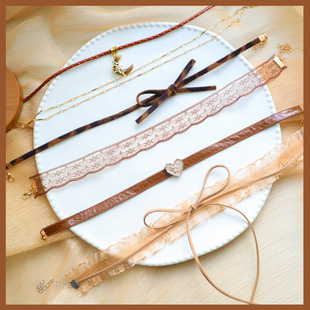 焦糖琥珀棕choker锁骨链美拉德风复古颈链轻奢脖链高级感项链女