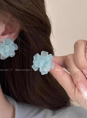 s925银针磨砂花朵耳钉小清新