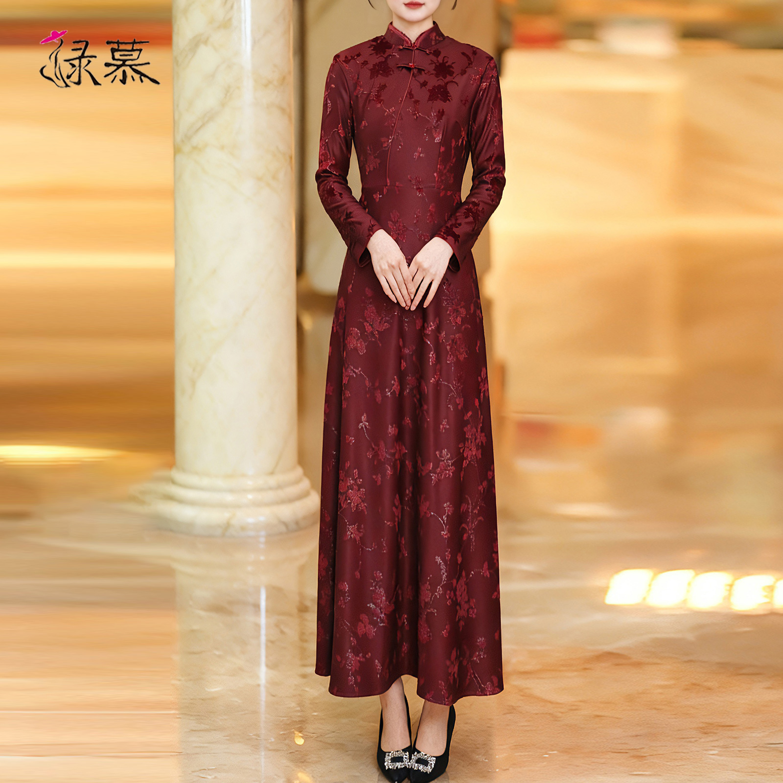 质加绒加厚妈妈装长裙