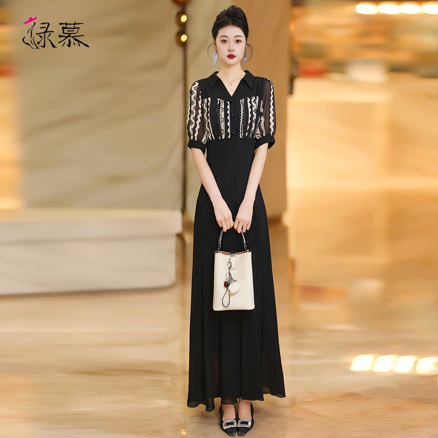 轻奢薄纱连衣裙2026夏季新款时尚拼接裙子女高级感气质显瘦长裙