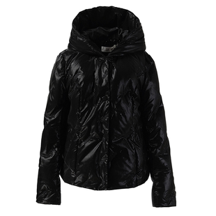 高级感黑色亮面短款羽绒服女2025冬新款收腰保暖气质白鸭绒外套