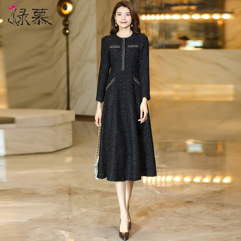 绿慕通勤简约过膝长裙