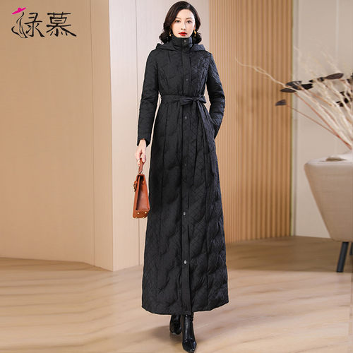 绿慕高端白鸭绒长款立领羽绒服