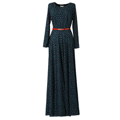 绿慕2021春秋季时尚碎花大摆长裙