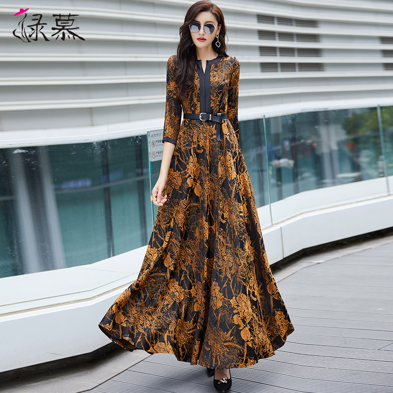 时尚简约绿慕大摆长裙