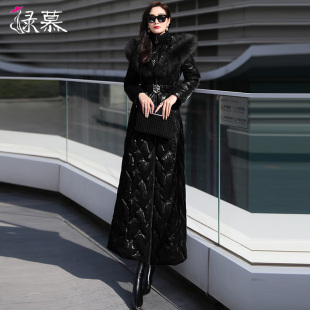 黑色羽绒服女2025冬季新品高端修身长款连帽奢华大毛领白鸭绒外套