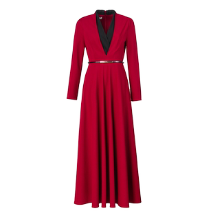 高级感酒红色正式场合连衣裙女长款2025春季新款气质收腰显瘦长裙
