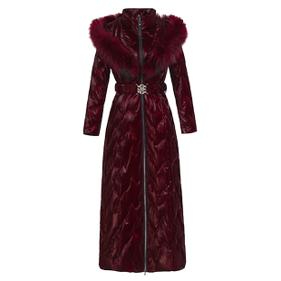 高端奢华超长款羽绒服女定制大毛领2025冬过年战袍红色白鸭绒外套