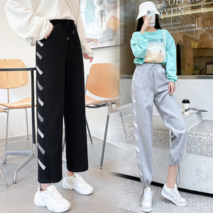 RM22031#涂鸦阔腿卫裤女2023秋季新款韩版宽松腰哈伦萝卜运动裤束脚裤