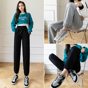 RM22030#加厚休闲卫裤女2023秋季新款韩版不对称宽松腰哈伦萝卜束脚裤