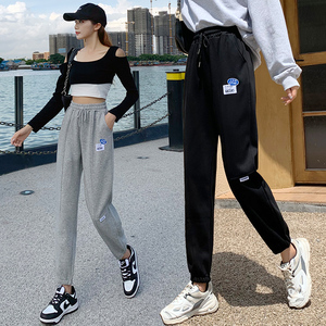 RM22035#高腰休闲卫裤女2023秋季新款韩版灰色宽松腰哈伦运动裤束脚裤