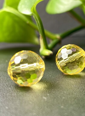 柠檬黄水晶切面128刻面散珠圆珠DIY手工串珠手链项链饰品配珠