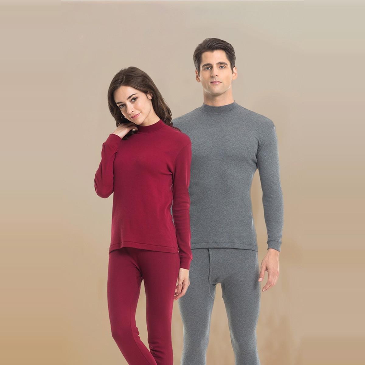 全棉圆领半高领内衣套装