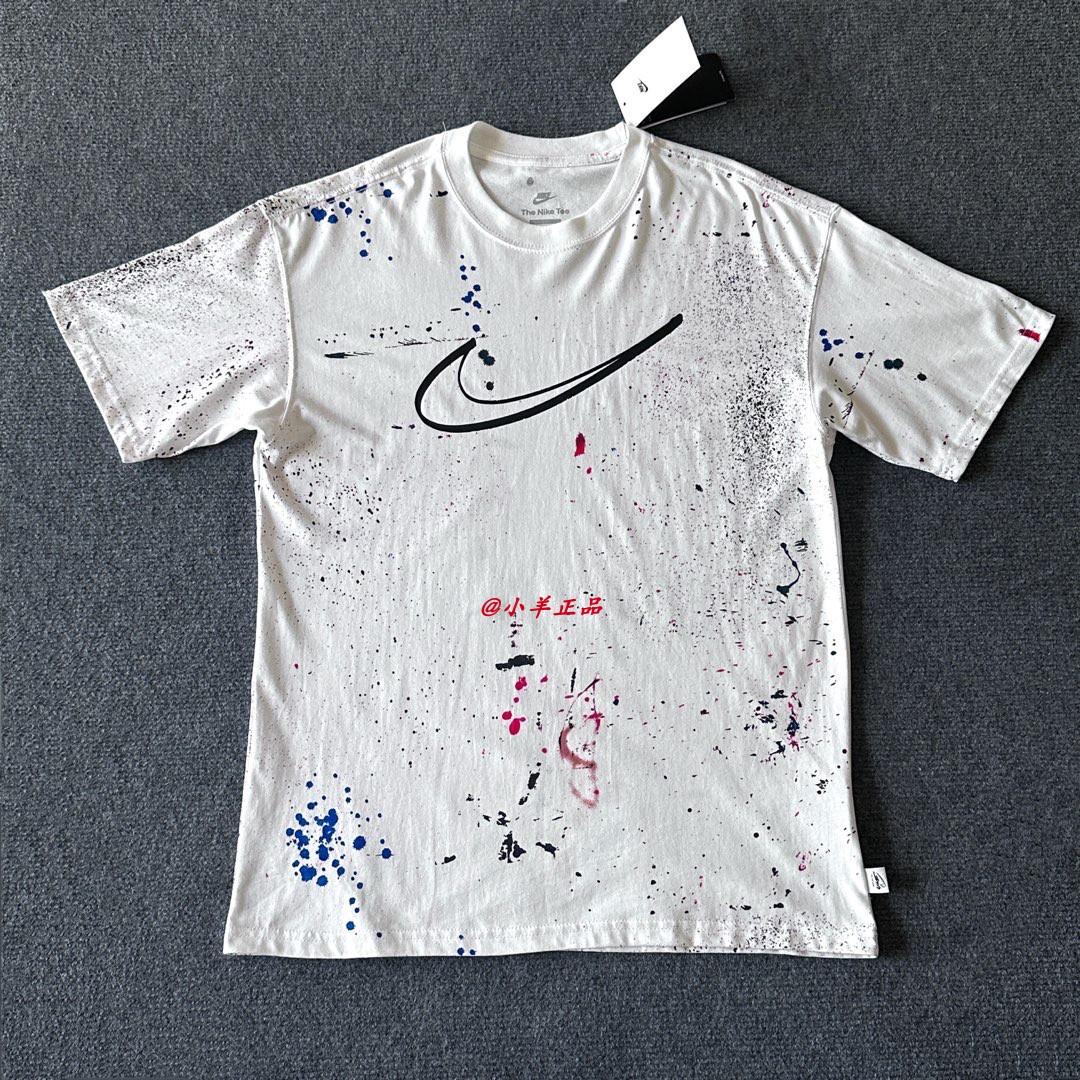 耐克NIKE男子运动宽松休闲纯棉泼墨印花圆领短袖T恤HF5565-100