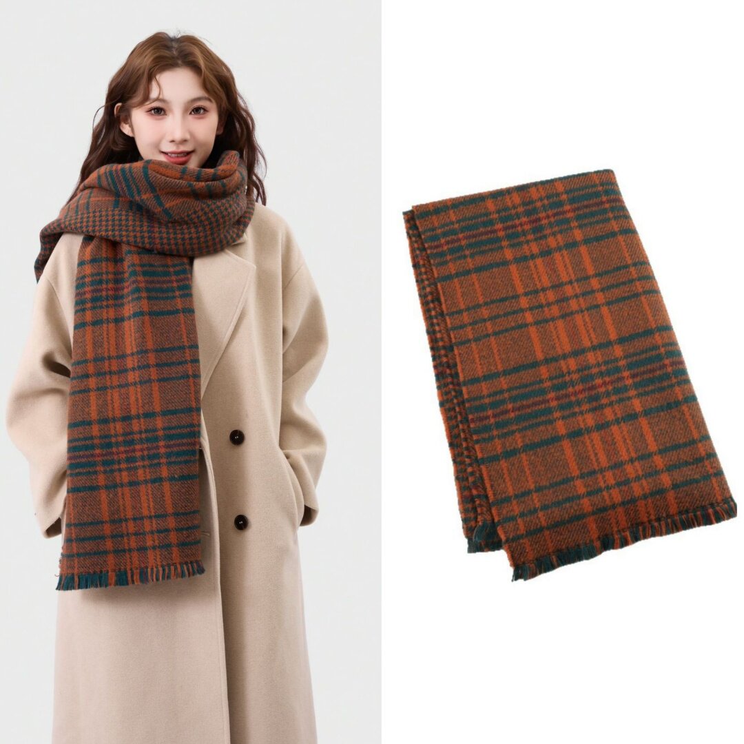 2025新款格纹围巾女加厚保暖新年圣诞韩版秋冬高级感围脖格子披肩