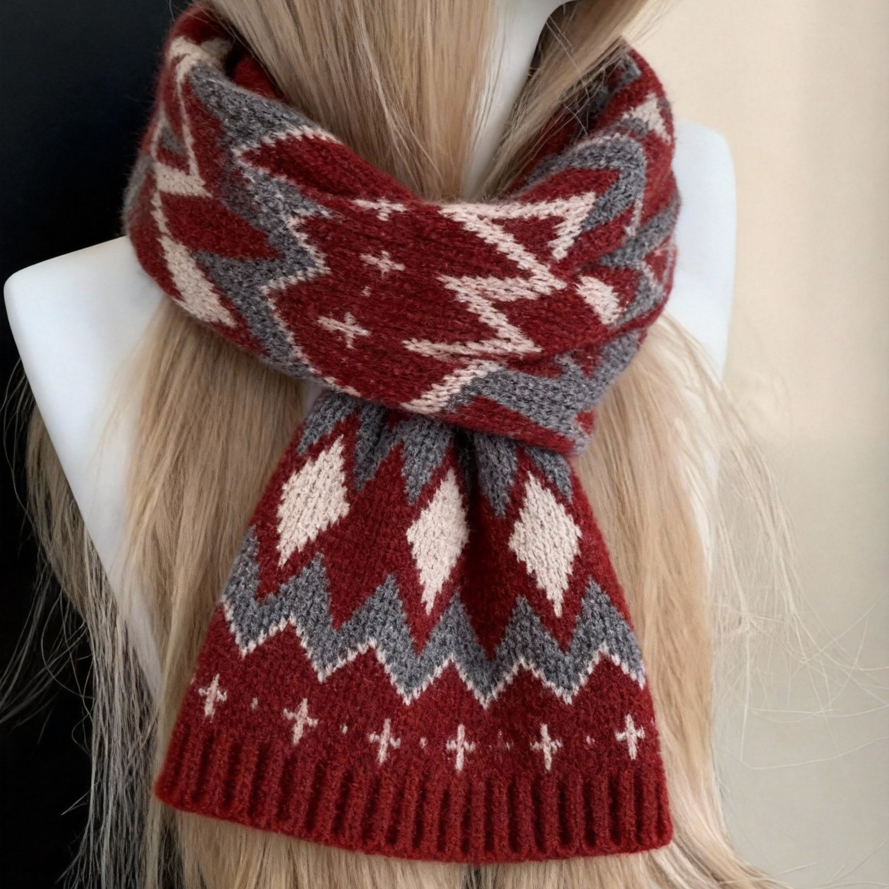 费尔岛风复古红色新年圣诞含羊毛针织围巾女秋冬保暖防寒护颈围脖,服饰配件/皮带/帽子/围巾,围巾/丝巾/披肩,淘宝优惠券,粉丝福利购,淘宝优惠卷