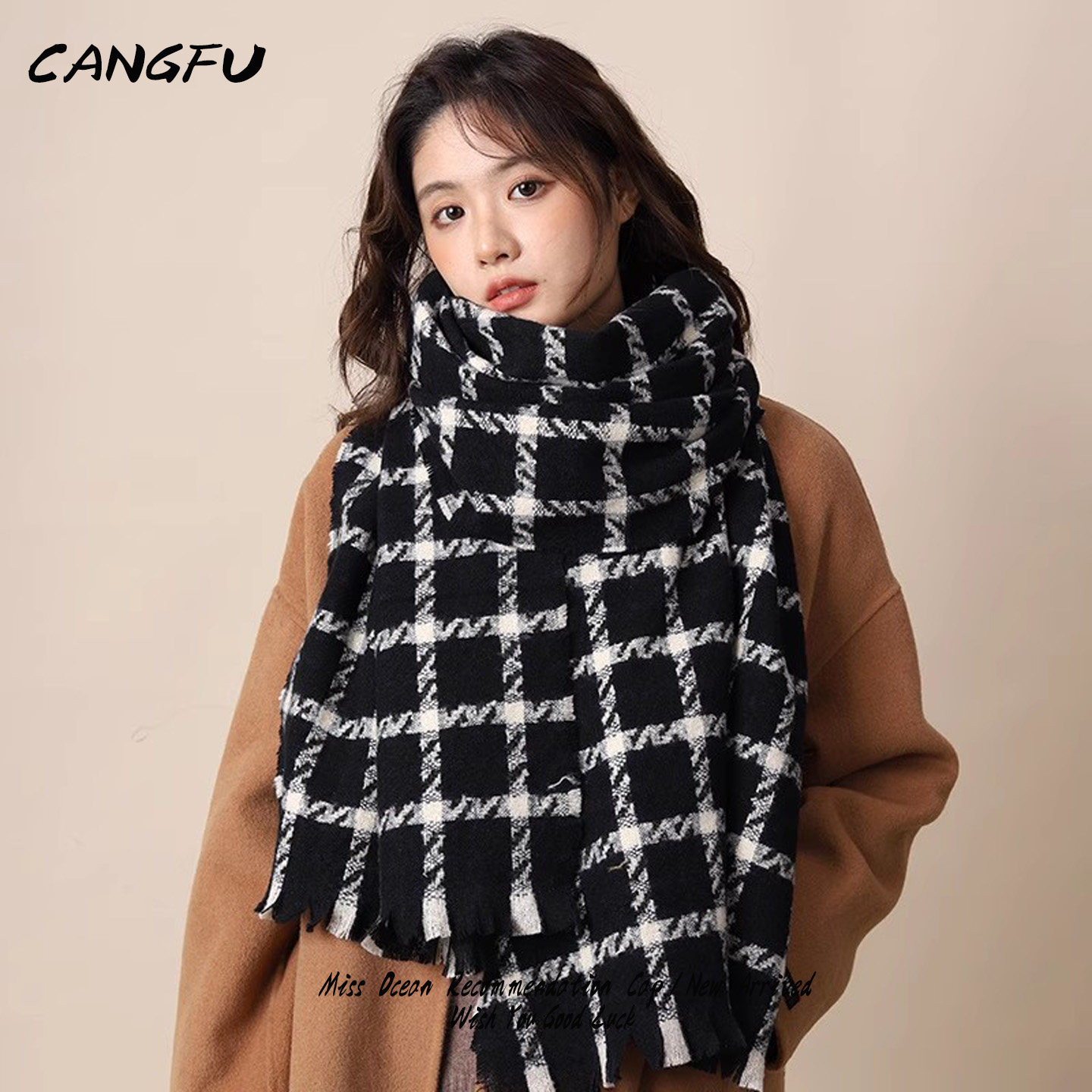 CANGFU千鸟格围巾女冬季2025新款