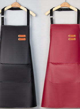2025新款皮革围裙女家用防水防油工作服厨房餐饮专用围腰定制logo