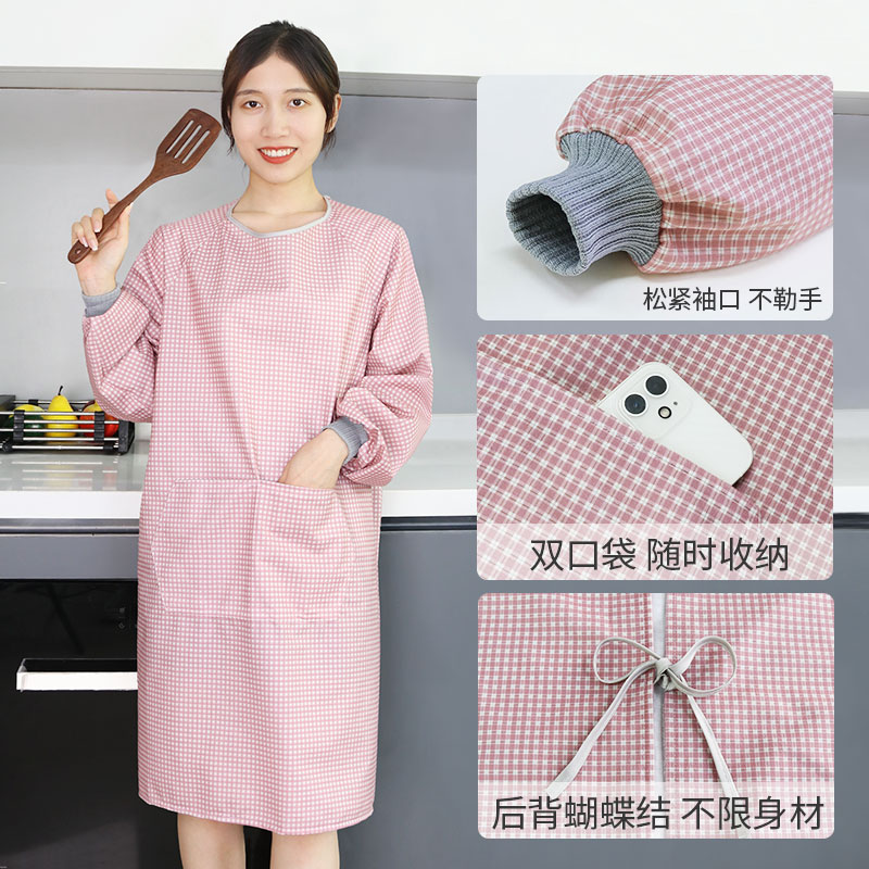 时尚围裙长袖厨房家用女防污